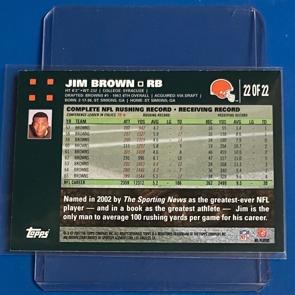 Jim Brown #22 2007 Topps [Turn Back The Clock] Football Trading Card - Picture 2 of 2